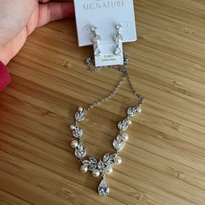 David’s Bridal Pearl Cubic Zirconia Leaf Necklace and Earring Set Bridal Jewelry